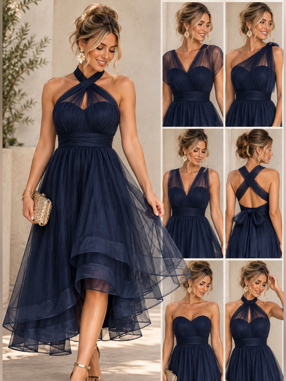 JJ’s House NWT Navy Convertible Tulle Dress 14 Bridesmaid Prom Formal Wedding